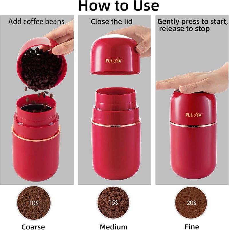 puloya Electric Coffee Grinder for Beans, Spices, Herbs, Grains and Nuts, Stainless Steel Blades, 2.8 oz, Red - Image 4